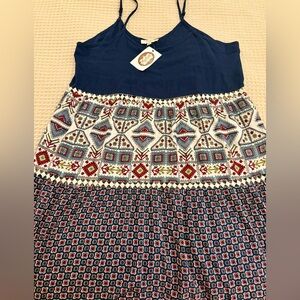 NWT Umgee Women’s Dress with Navy and Multicolor Design